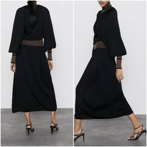ZARA WOMAN BLACK ELASTIC DETAIL MIDI MAXI DRESS
